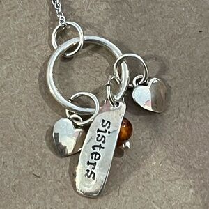 Silver Sisters Heart Pendant Necklace 925 Sterling /chain  925